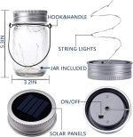 Solpex Solar Mason Jar Lights 30 LEDs, 6 Pack Fairy Hanging Solar Outdoor String Lights with Jars and Hangers, Waterproof Decorative Fairy Solar Lantern Lights for Garden Balcony Patio- Warm White - Image 4