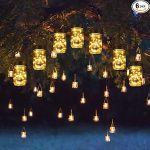 Solpex Solar Mason Jar Lights 30 LEDs, 6 Pack Fairy Hanging Solar Outdoor String Lights with Jars and Hangers, Waterproof Decorative Fairy Solar Lantern Lights for Garden Balcony Patio- Warm White